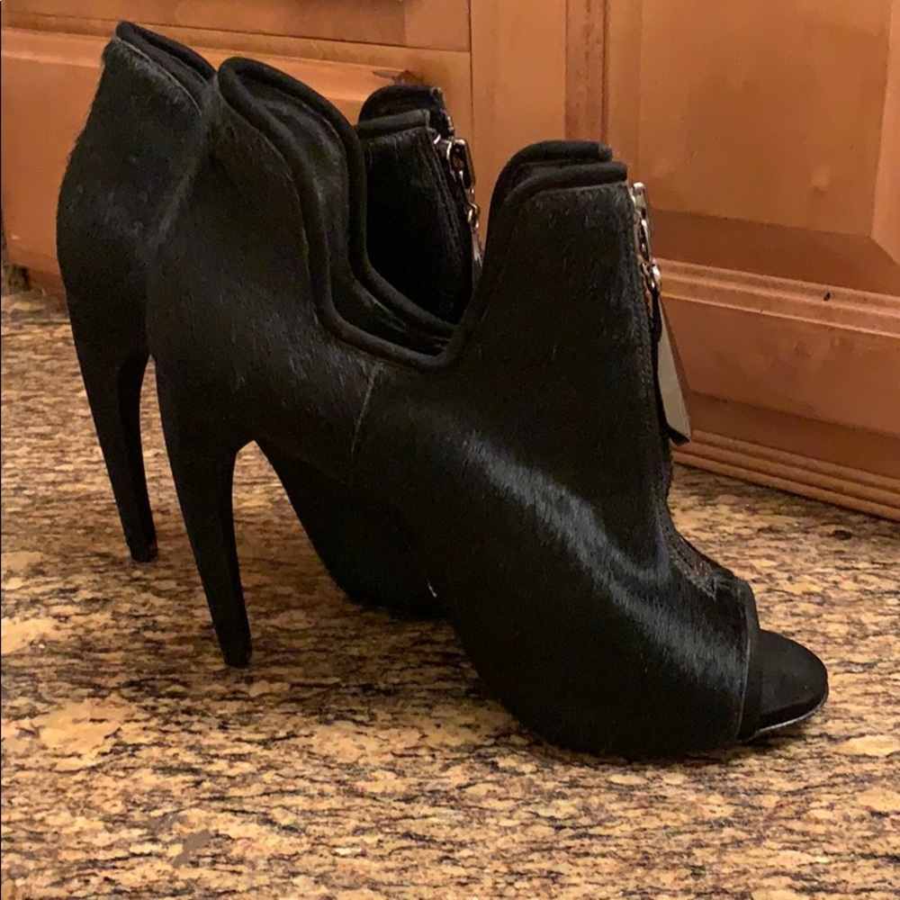 Schutz Mires Calf Hair Zip Peep-Toe Bootie